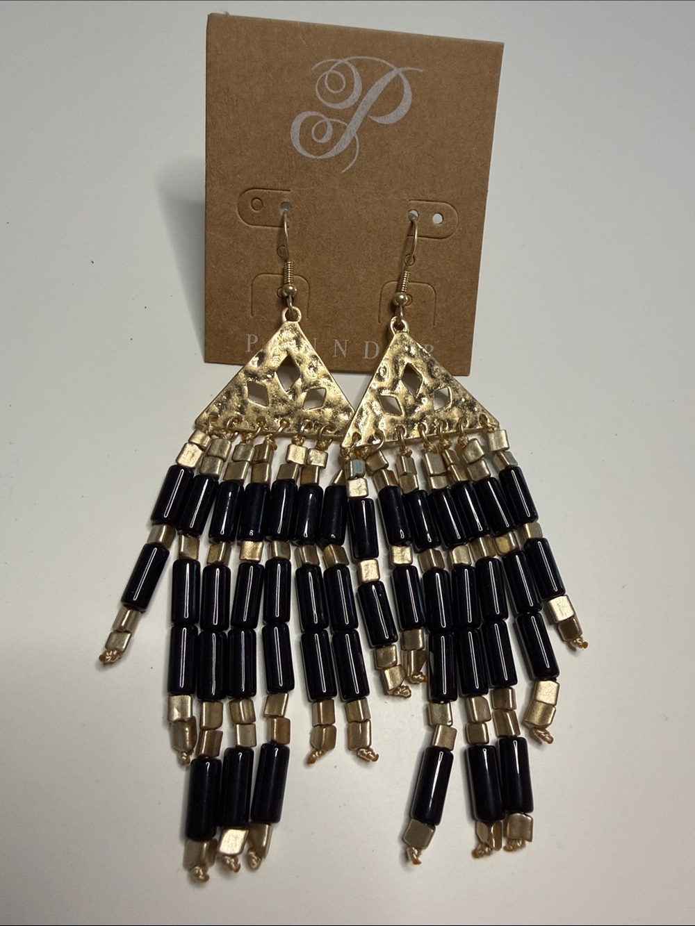 Plunder Gold and Black Beaded Fringe Earrings NEW ! NWT